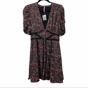 NWOT Free People Pockets Black Mini Floral Crochet Trim Dress